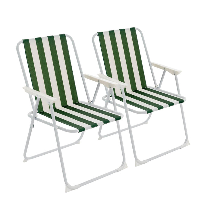 Green & White Folding Metal Beach Chairs - Pack of Two