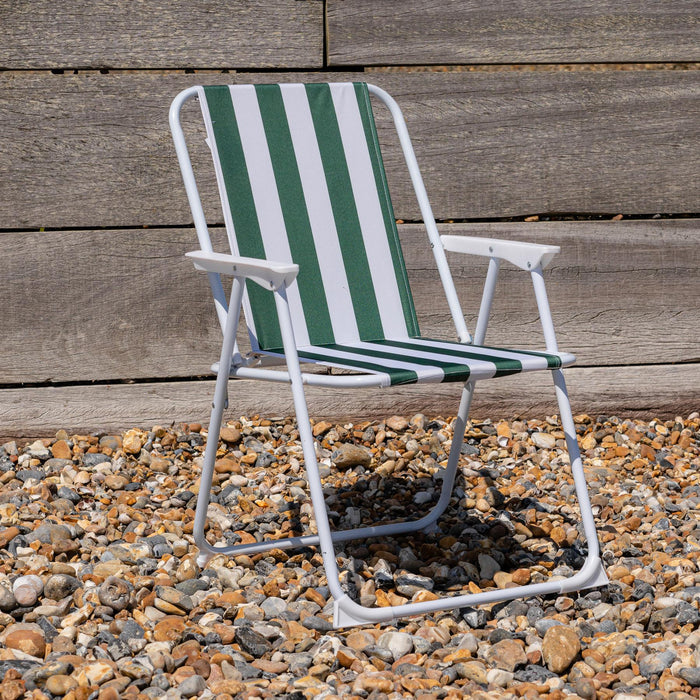 Green & White Folding Metal Beach Chairs - Pack of Two