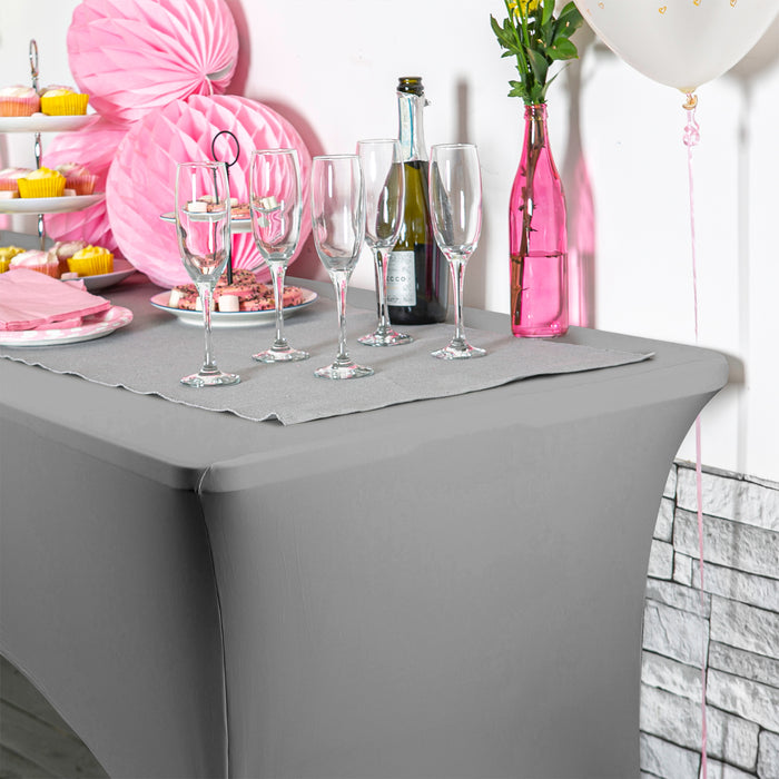 Grey 6ft (180cm) Rectangular Spandex Fitted Tablecloth