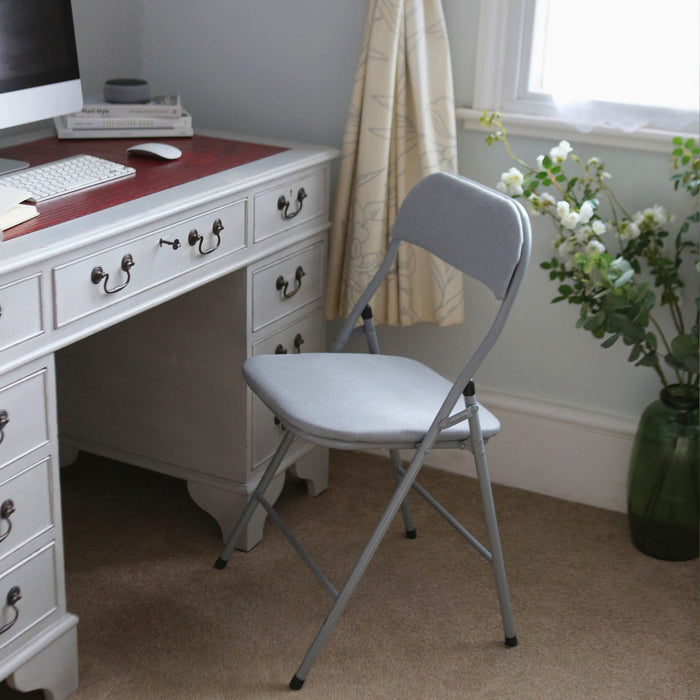 Grey Fabric Padded Folding Chair