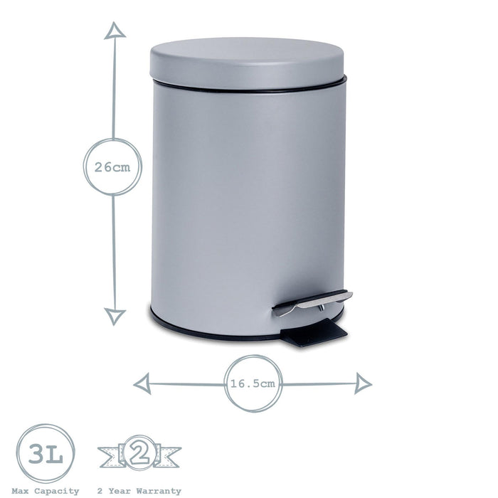 Grey Round Stainless Steel Toilet Brush & Bin Set