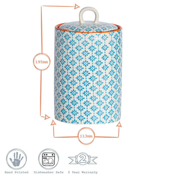 Hand Printed Blue Stoneware Kitchen Canister