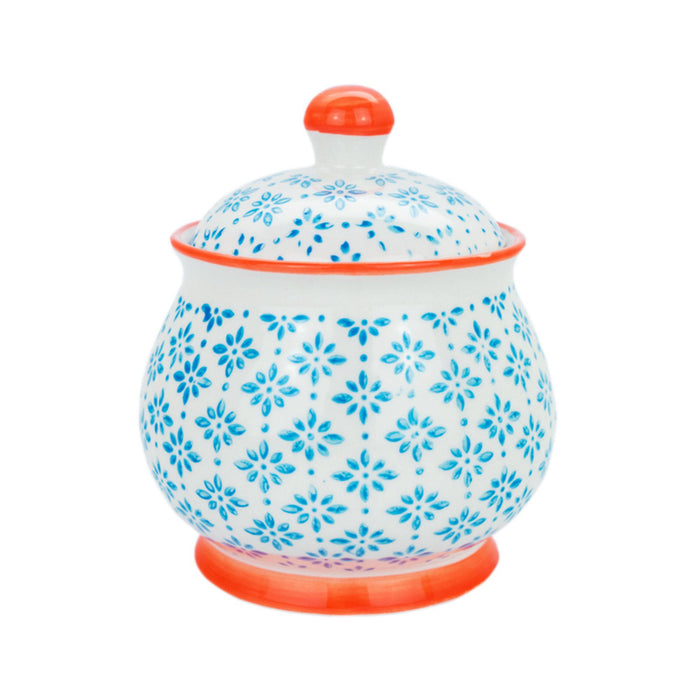 Hand Printed Blue Stoneware Sugar Bowl