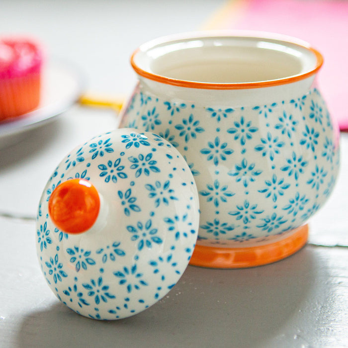 Hand Printed Blue Stoneware Sugar Bowl