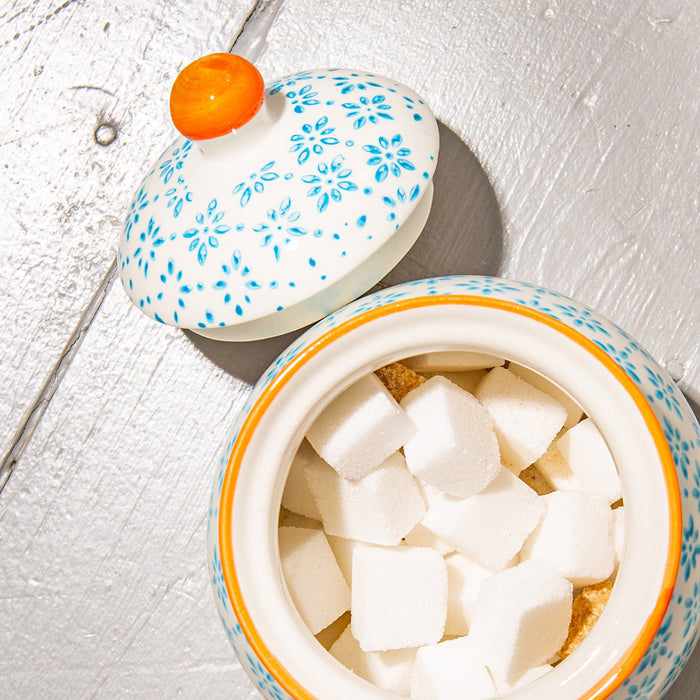 Hand Printed Blue Stoneware Sugar Bowl