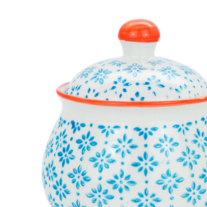 Hand Printed Blue Stoneware Sugar Bowl