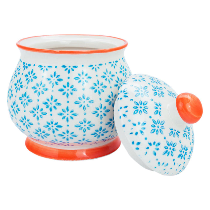 Hand Printed Blue Stoneware Sugar Bowl