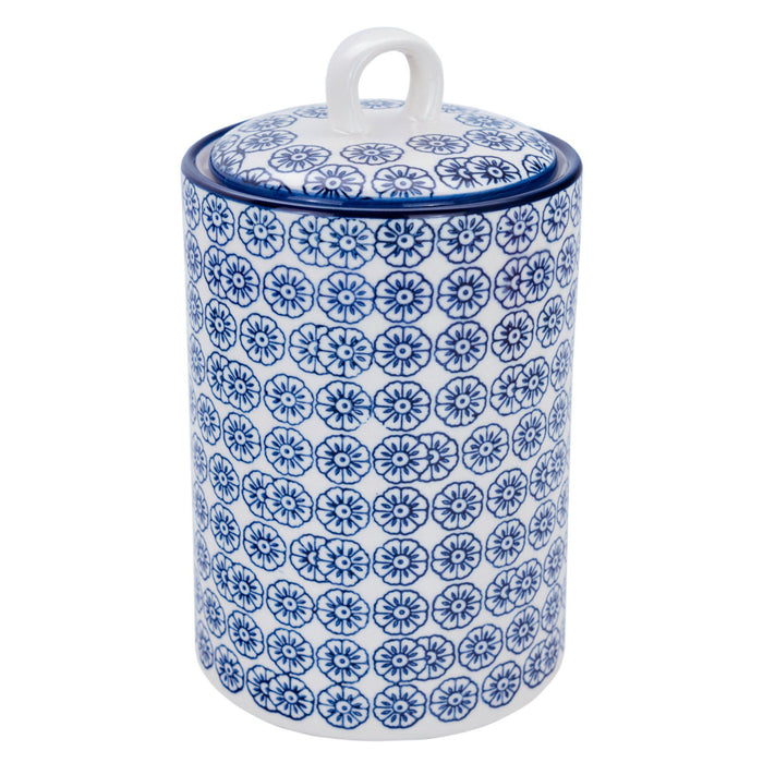 Hand Printed Navy Stoneware Kitchen Canister