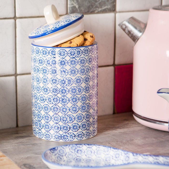 Hand Printed Navy Stoneware Kitchen Canister