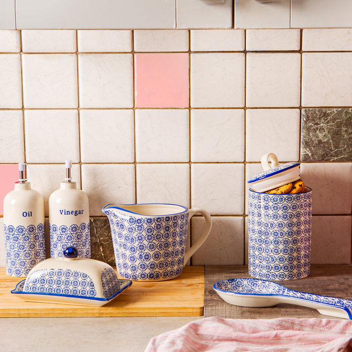 Hand Printed Navy Stoneware Kitchen Canister
