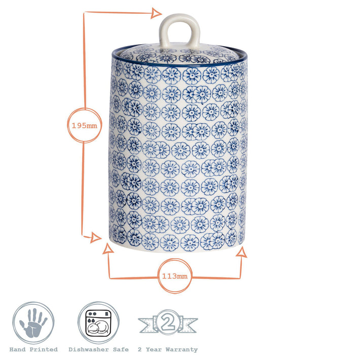 Hand Printed Navy Stoneware Kitchen Canister