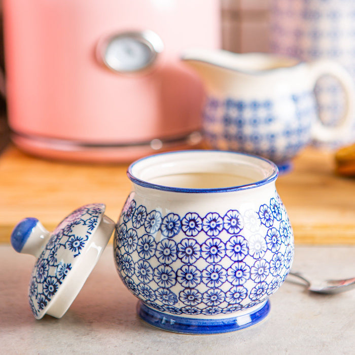 Hand Printed Navy Stoneware Sugar Bowl