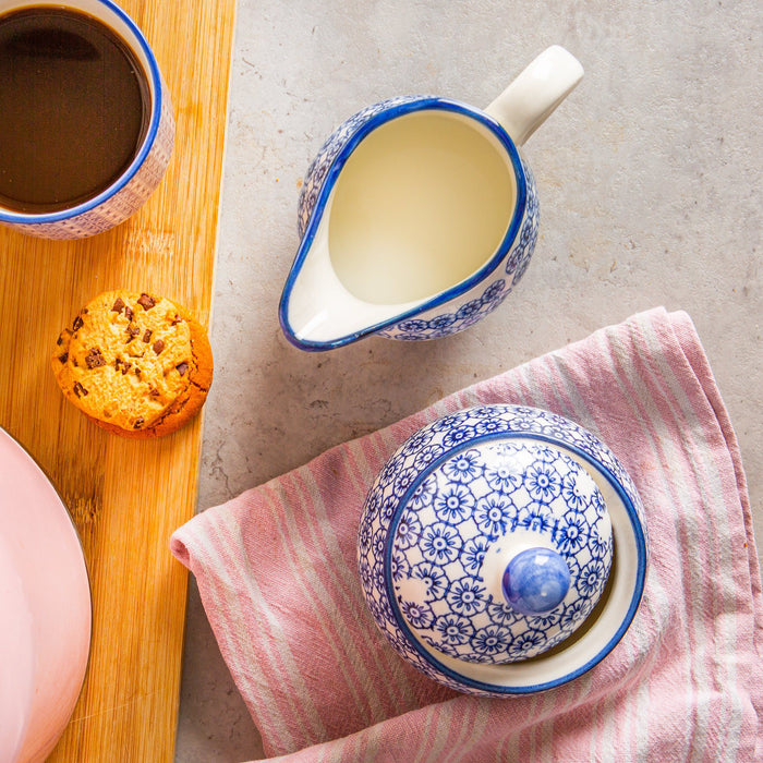 Hand Printed Navy Stoneware Sugar Bowl