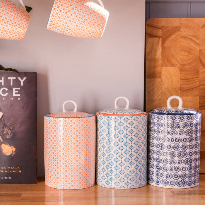 Hand Printed Orange Stoneware Kitchen Canister