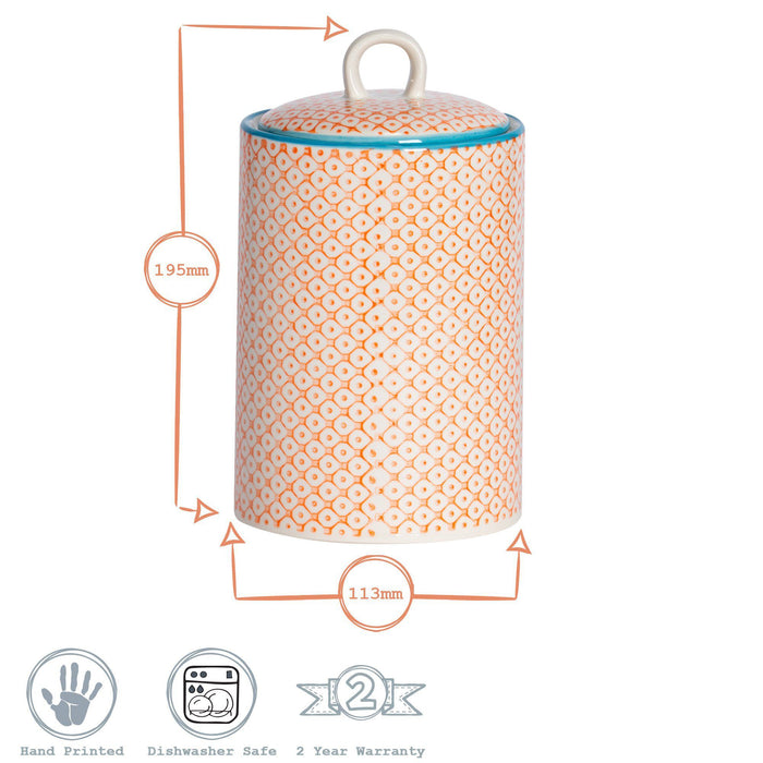 Hand Printed Orange Stoneware Kitchen Canister