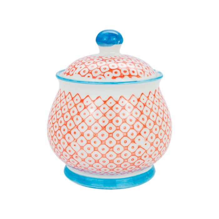 Hand Printed Orange Stoneware Sugar Bowl