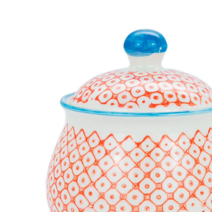 Hand Printed Orange Stoneware Sugar Bowl