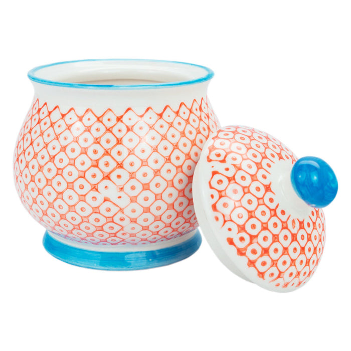 Hand Printed Orange Stoneware Sugar Bowl