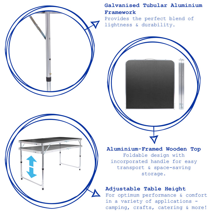 Height Adjustable Aluminium Folding Black Picnic Table