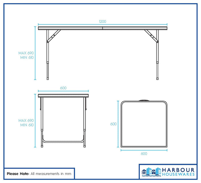 Height Adjustable Aluminium Folding Black Picnic Table