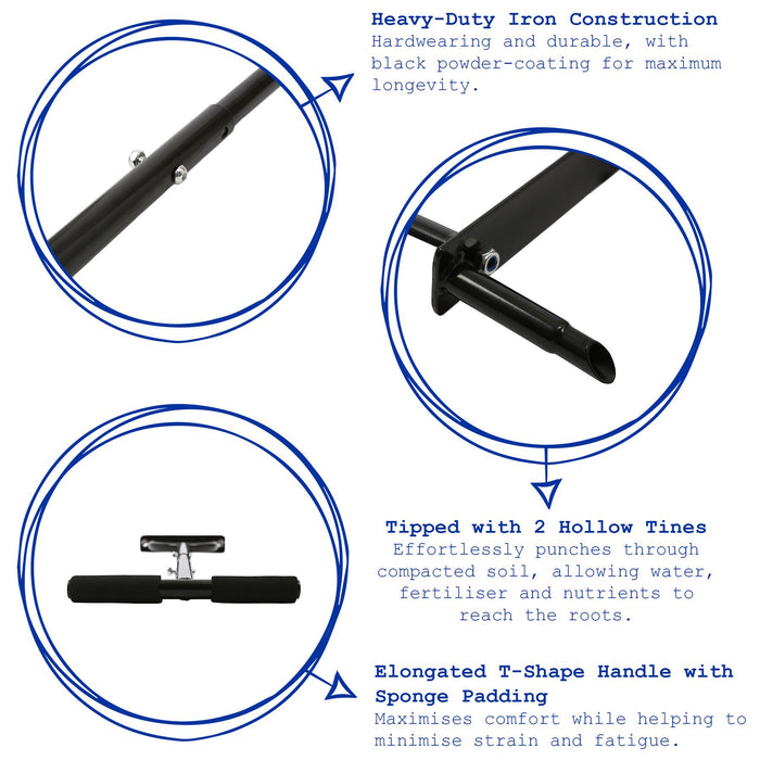 Hollow Tine Lawn Corer - 24.5cm x 1M - Black