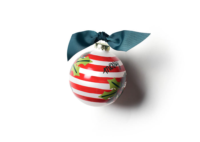 Back View of Holly Stripe Glass Ornament Showing Design Details