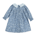 Kate Embroidered Collar Girl Dress - Blue (Organic Cotton) - Back