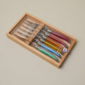 LAGUIOLE 6 PIECE STEAK KNIFE SET, RAINBOW IN WOOD BOX