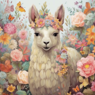 Llama Chilling  In Flowers