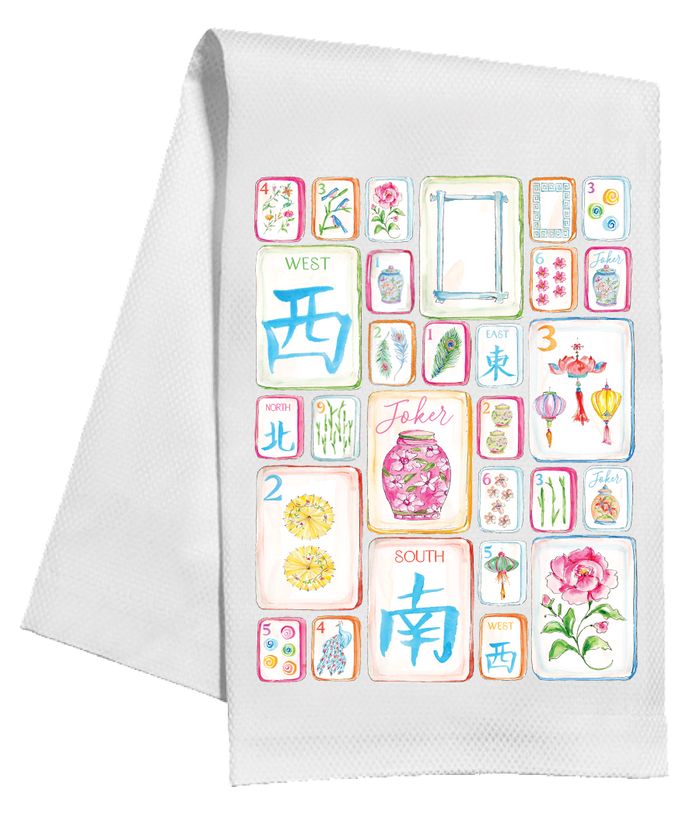 MAHJONG TILES BIRDS TEA TOWEL