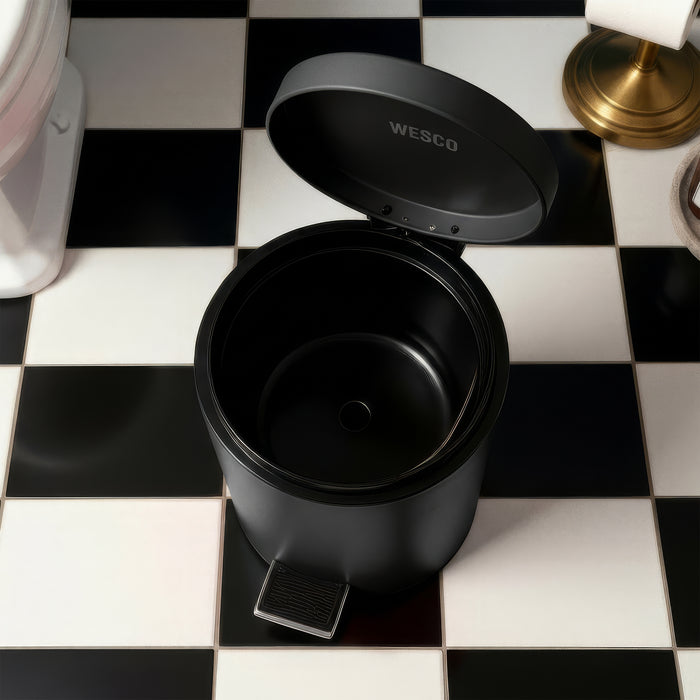Matt Black Round Stainless Steel Toilet Brush & Bin Set