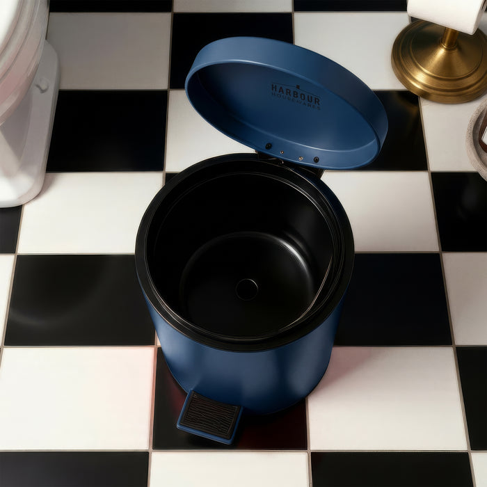 Matt Blue Round Stainless Steel Toilet Brush & Bin Set