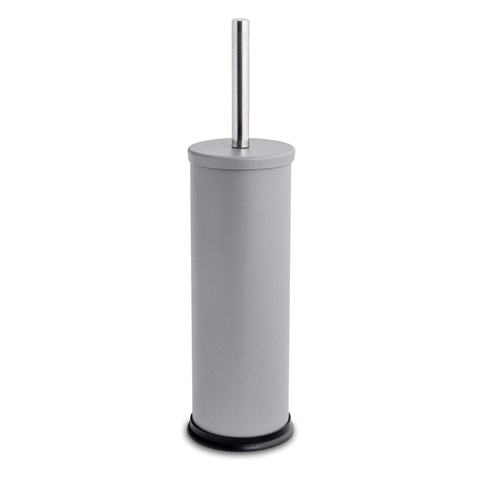 Matt Grey Round Stainless Steel Toilet Brush & Holder