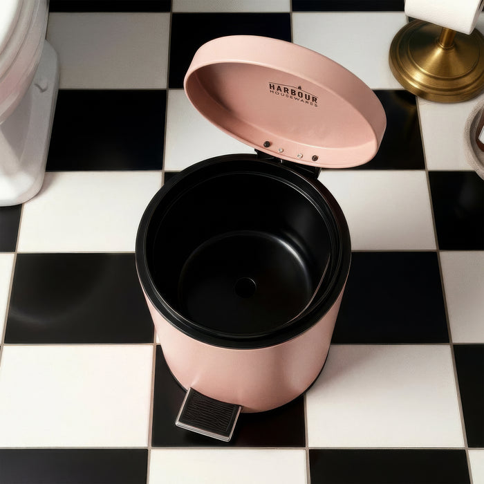 Matt Pink Round Stainless Steel Toilet Brush & Bin Set