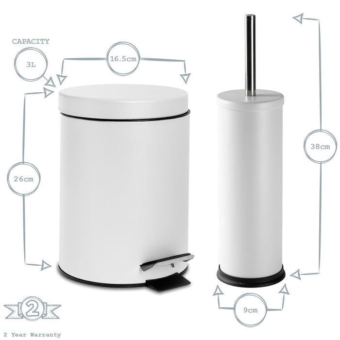 Matt Pink Round Stainless Steel Toilet Brush & Bin Set
