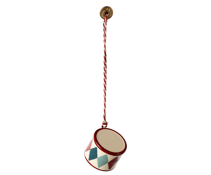 Metal ornament, Small drum - Red/Mint