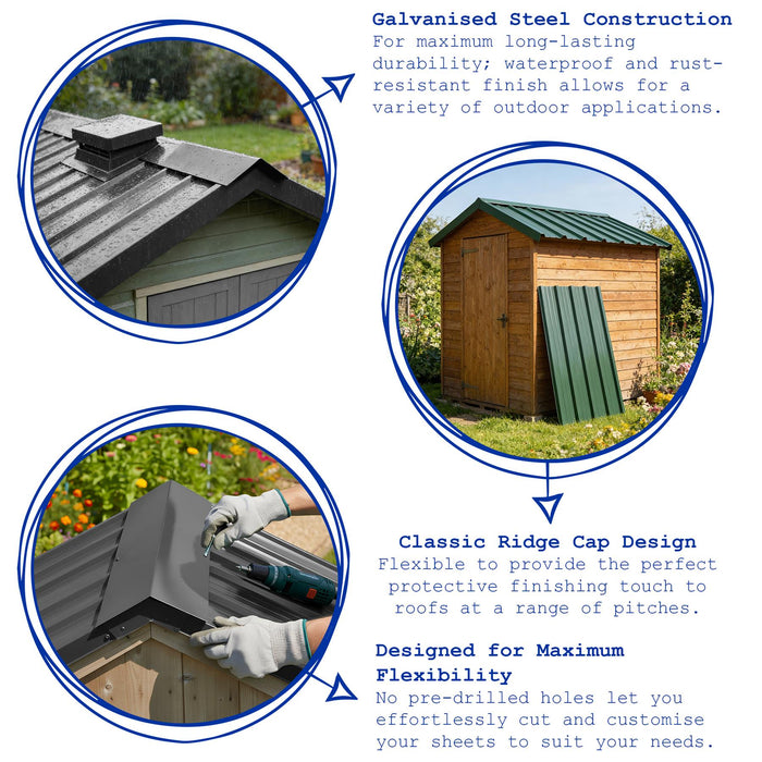 Metal Roofing Ridge Caps - 30 x 60cm - Anthracite - Pack of 5