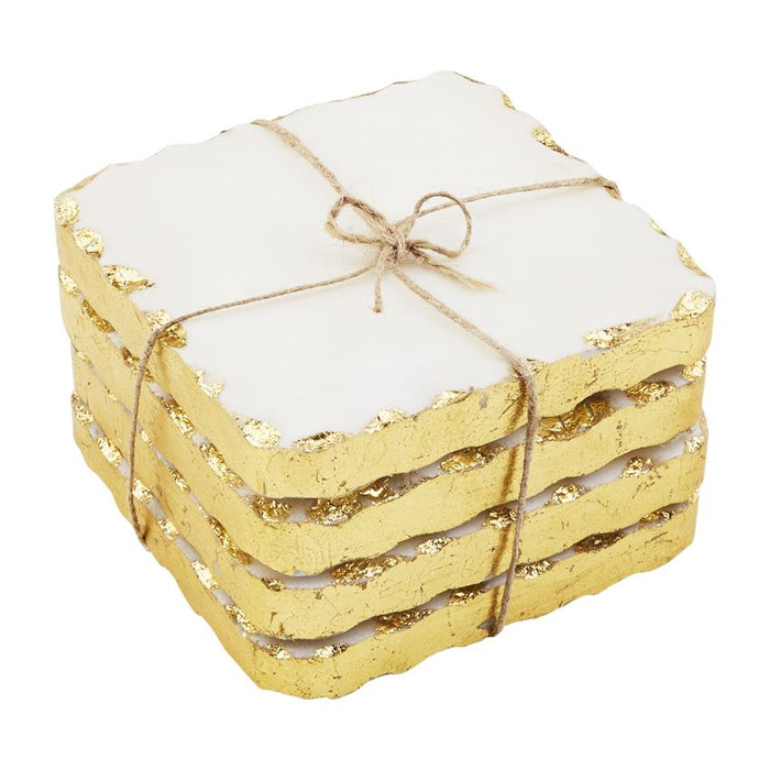 METALLIC EDGE MARBLE COASTERS, SET OF 4