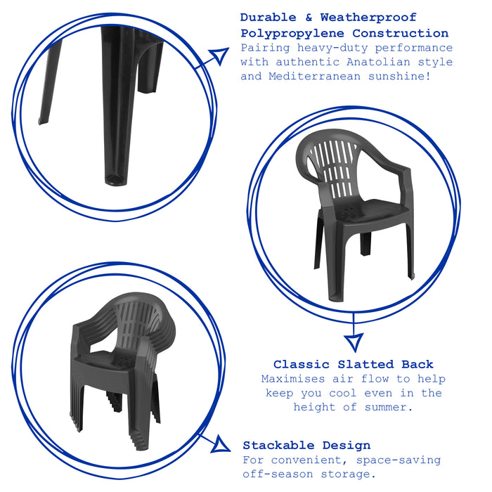 Milas Garden Dining Chairs - Anthracite - Pack of 6