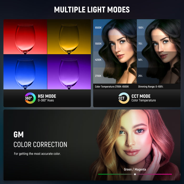 NEEWER CB100C RGB Video Light feaures multiple light modes.