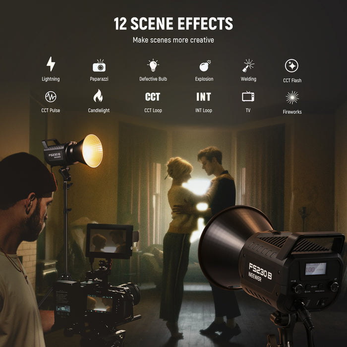 NEEWER FS230B 230W Bi Color LED Video Light offers 12 scene effects.