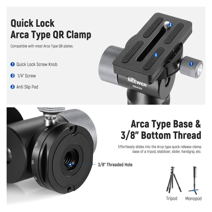 monopod head with a top Arca Type quick release clamp