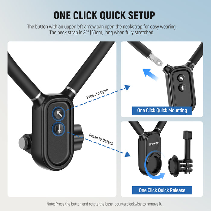 NEEWER GP-16 Magnetic Neck Mount Holder features a one click mounting mechanism.