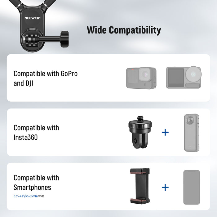 Wide Compatibility of the NEEWER GP15 Neck Mount Holder for Action Camera and Phone