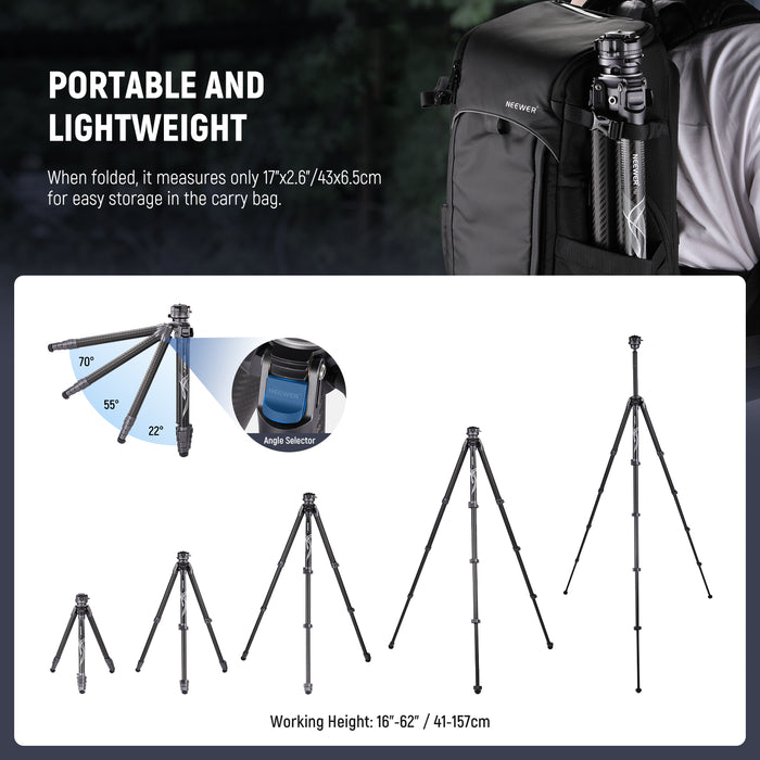 NEEWER LT32 Carbon Fiber Travel Tripod is portable.