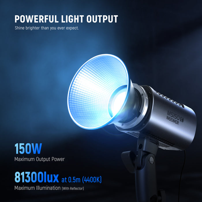 NEEWER MS150C 150W Mini RGB Light features 2700K-6500K bi color lighting, 150W output