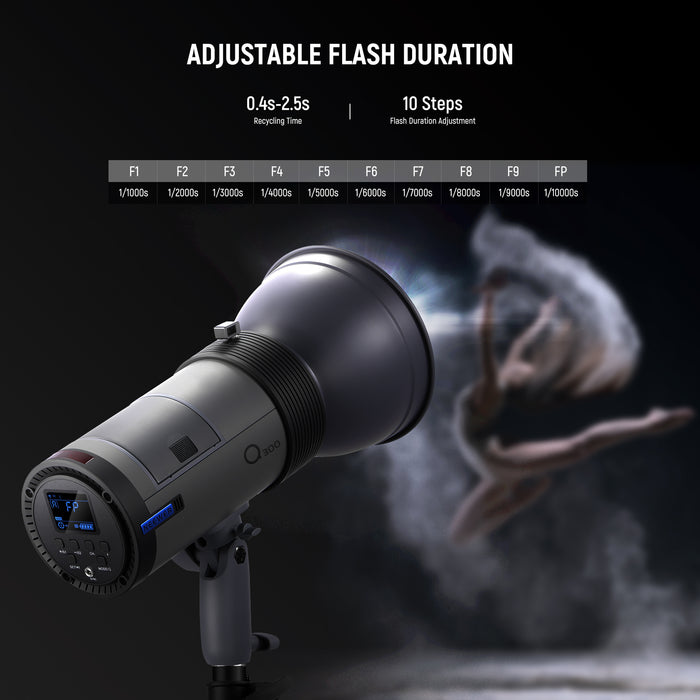 In Quick mode, you can adjust the flash duration from 1/1000s to 1/10000s across 10 levels.