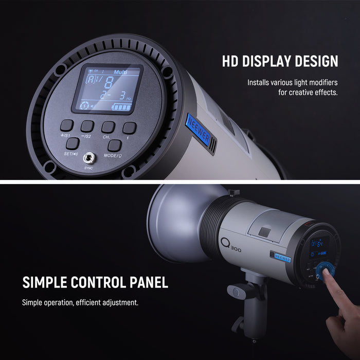 NEEWER Q300 Outdoor Strobe Flash features HD display design.