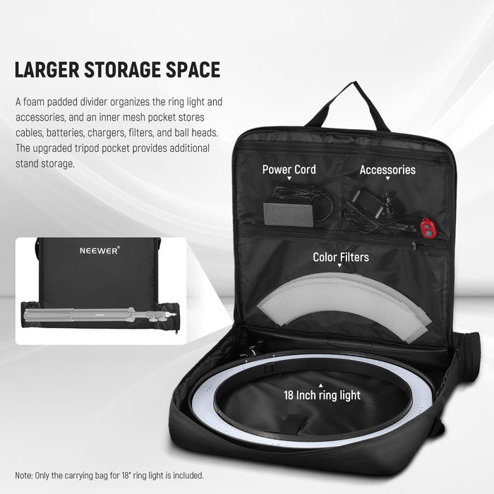 NEEWER RU-009 Ring Light Carrying Bag provides a larger storage space.