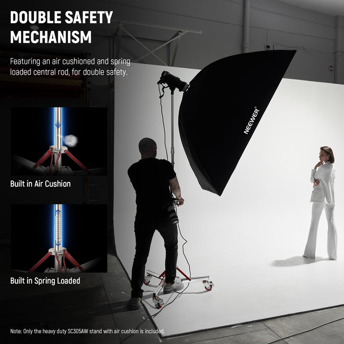 NEEWER SC305AW 10ft Light Stand with Wheels features an air cushioned
